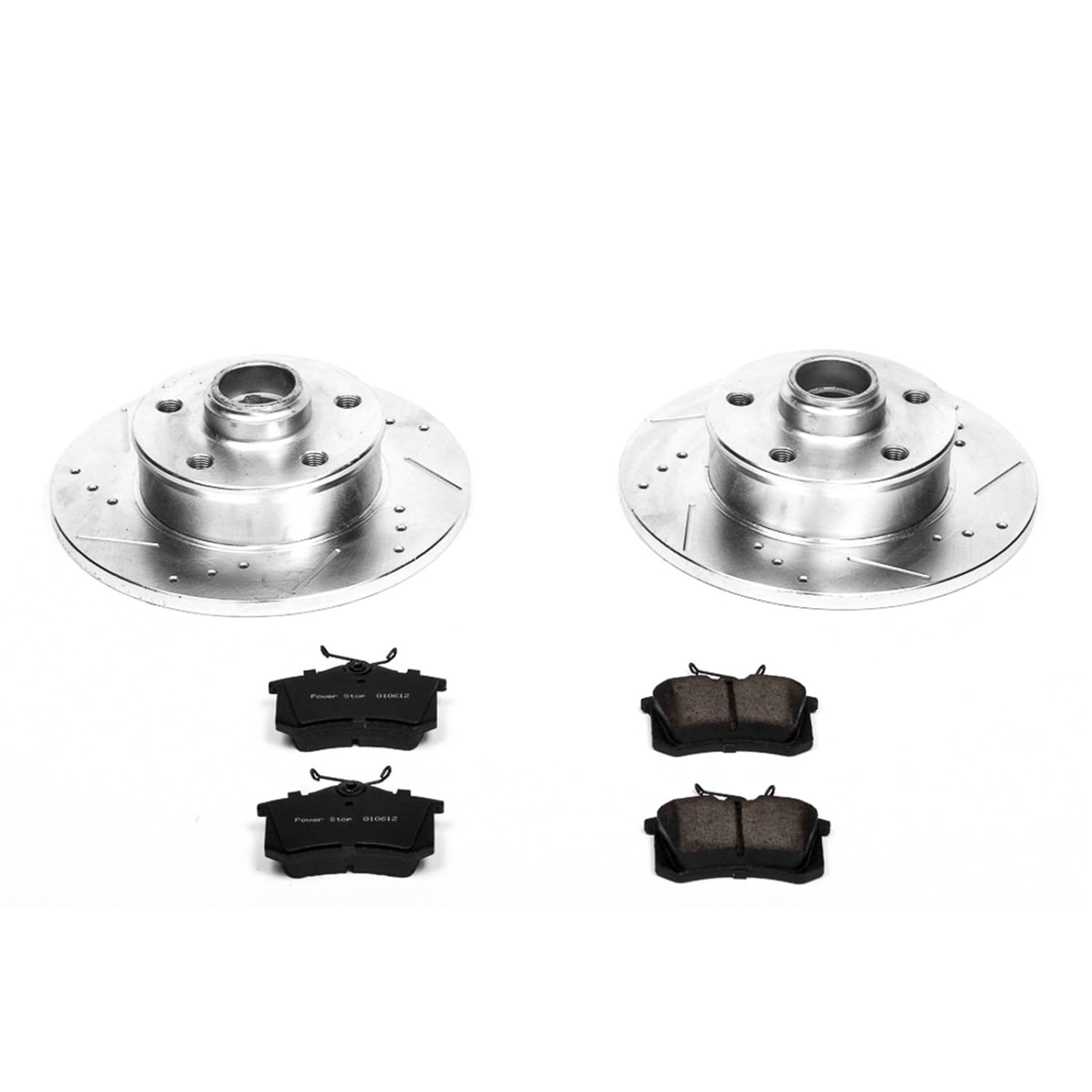 Power Stop K513 Rear Brake Pads Z23 Carbon Fiber with Drilled & Slotted Brake Rotors Kit For Volkswagen Corrado 1992-1995, Volkswagen Passat 1995-1997 [Model Specific]