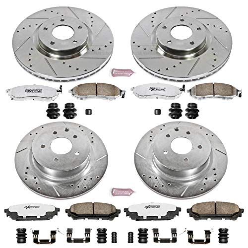 Power Stop K114-26 Z26 Carbon Fiber Brake Pads Front and Rear with Drilled and Slotted Brake Rotors Brake Kit For Infiniti EX35 G25X G35 G37X G37 M35 M45 Nissan 350Z 370Z