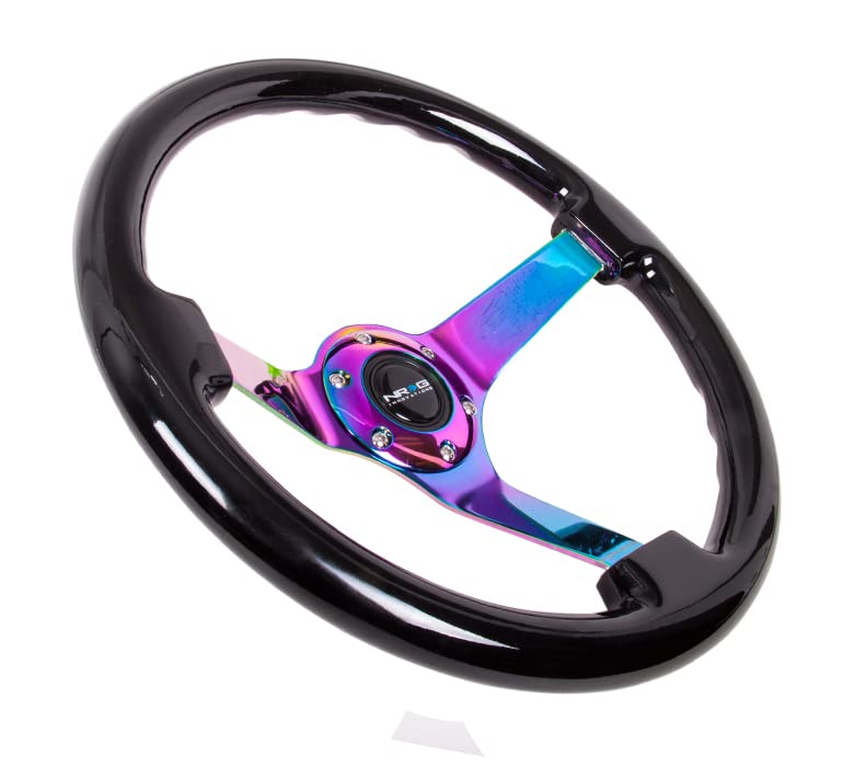NRG Innovations Reinforced NRG-RST-036BK-MC Classic Black Wood Grain Steering Wheel (3" Deep), 350mm, 3 Solid Spoke Center in Neochrome