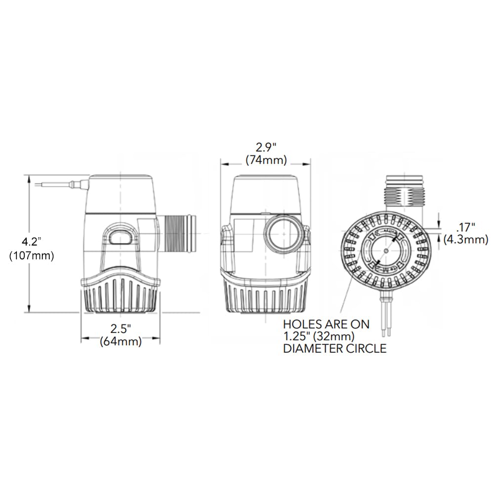 Automatic Rule 12V Bilge Pump - Fully Submersible - 500GPH Output - Easy Clean Strainer - Low Power Use - Check Valve & Thermal Cut-Off - Ideal for Boats -107mm x 64mm x 74mm