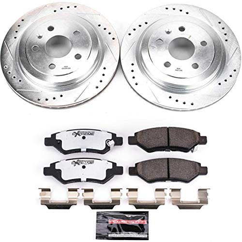 Power Stop K3072-26 Z26 Carbon Fiber Brake Pads Rear with Drilled & Slotted Brake Rotors Kit For Cadillac CTS 2008-2014, Chevrolet Camaro 2010-2015 [Model Specific]