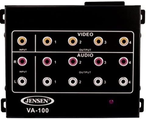 VA100 Jensen Audio/Video Distribution Amplifier, Can Connect The outputs of The VA100 to up to Four Screens or Video Monitors, Video Input Jack, Left/Right Audio Input Jacks, DC Input