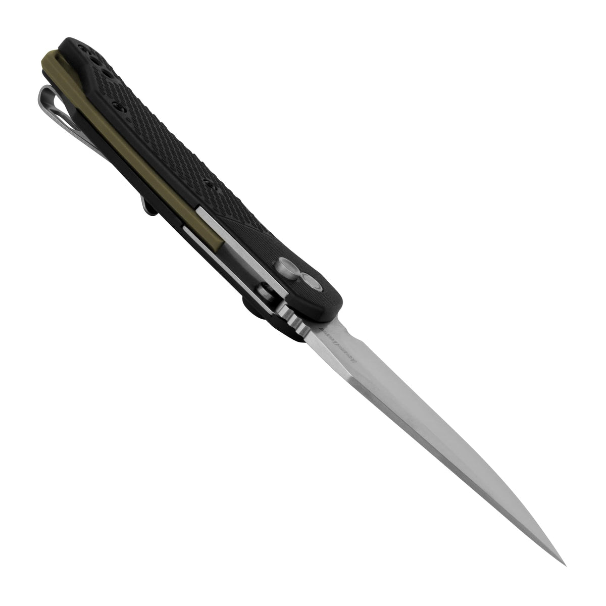 Kershaw Folding Runoff Pocket Knife, 3.1 inch Satin Finish Clip Point Blade, Black GFN handle, Manual Opening, Button Lock Locking Mechanism, Olive Backspacer, Pocketclip