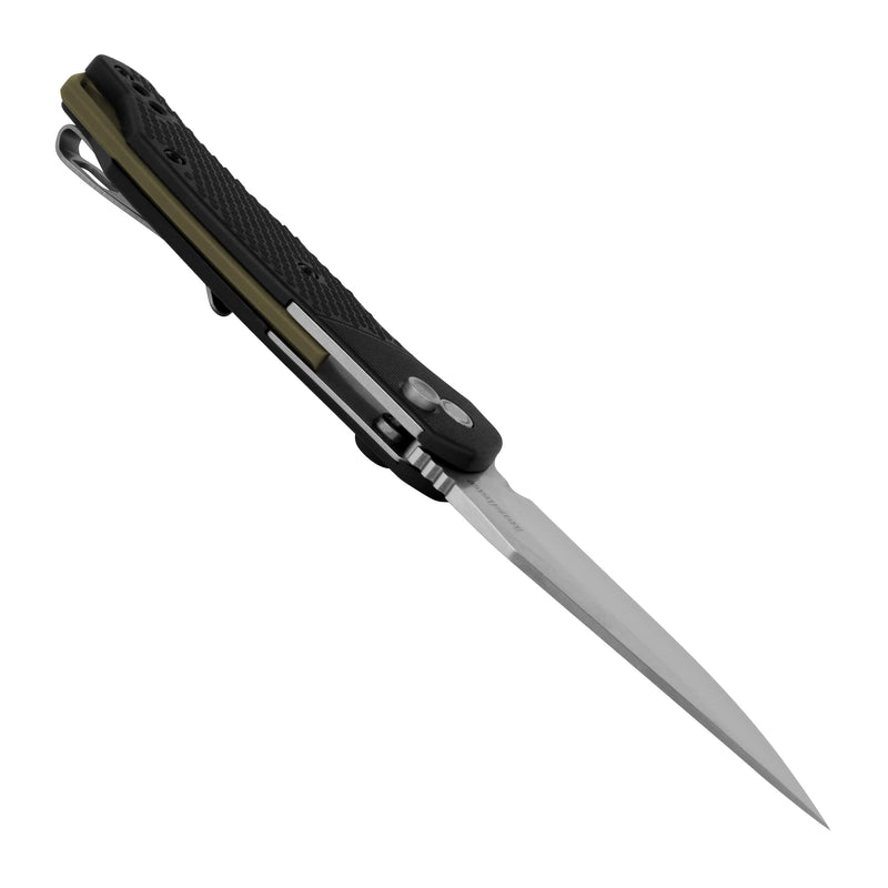 Kershaw Folding Runoff Pocket Knife, 3.1 inch Satin Finish Clip Point Blade, Black GFN handle, Manual Opening, Button Lock Locking Mechanism, Olive Backspacer, Pocketclip