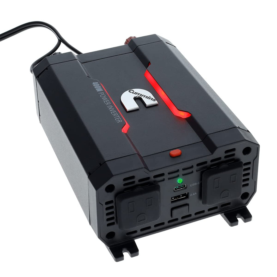 Cummins 400 Watt CMN400 Car Inverter DC 12 Volts to 110 Volts AC Converter (Full Kit Included) 2 AC Ports Plus 2.4A USB & Fast-Charge 3.0A USB-C