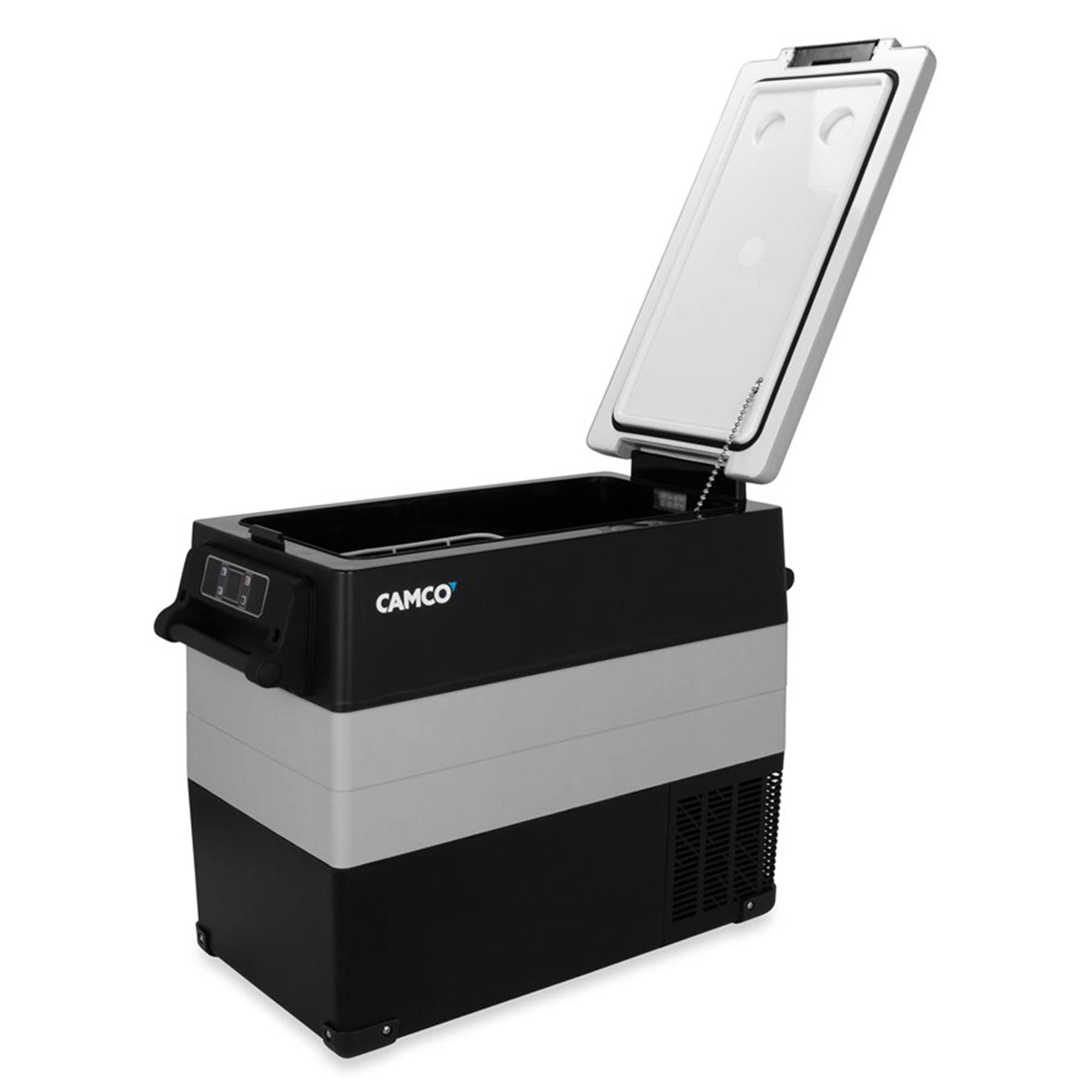 CAM-550 Camco 51518 Portable Refrigerator, AC 110V/DC 12V Compact Fridge/Freezer, 55-Liter - Keeps Food and Drinks Cold While On-The-Go - Ideal for Road Trips, RVing, Camping, Boating and Tailgating , Black