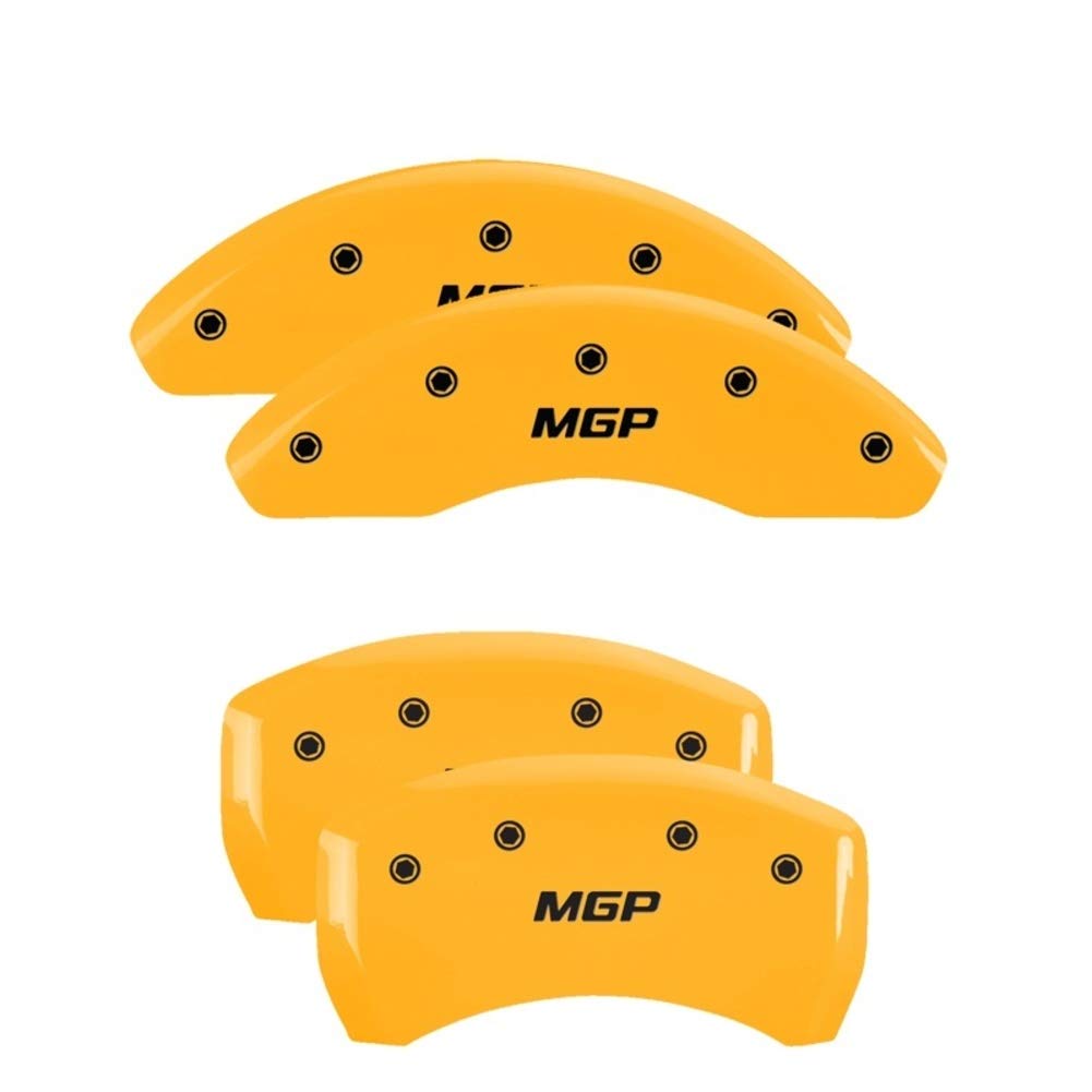 MGP Yellow Powder Coat Finish Caliper Covers 28189SMGPYL, Black Characters, Set of 4