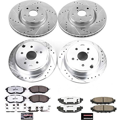 Brake Kit Power Stop For 2015-2020 Subaru WRX [Application Specific] - Front and Rear Z26 Carbon Fiber Brake Pads with Drilled and Slotted Brake Rotors Replacement, K6932-26