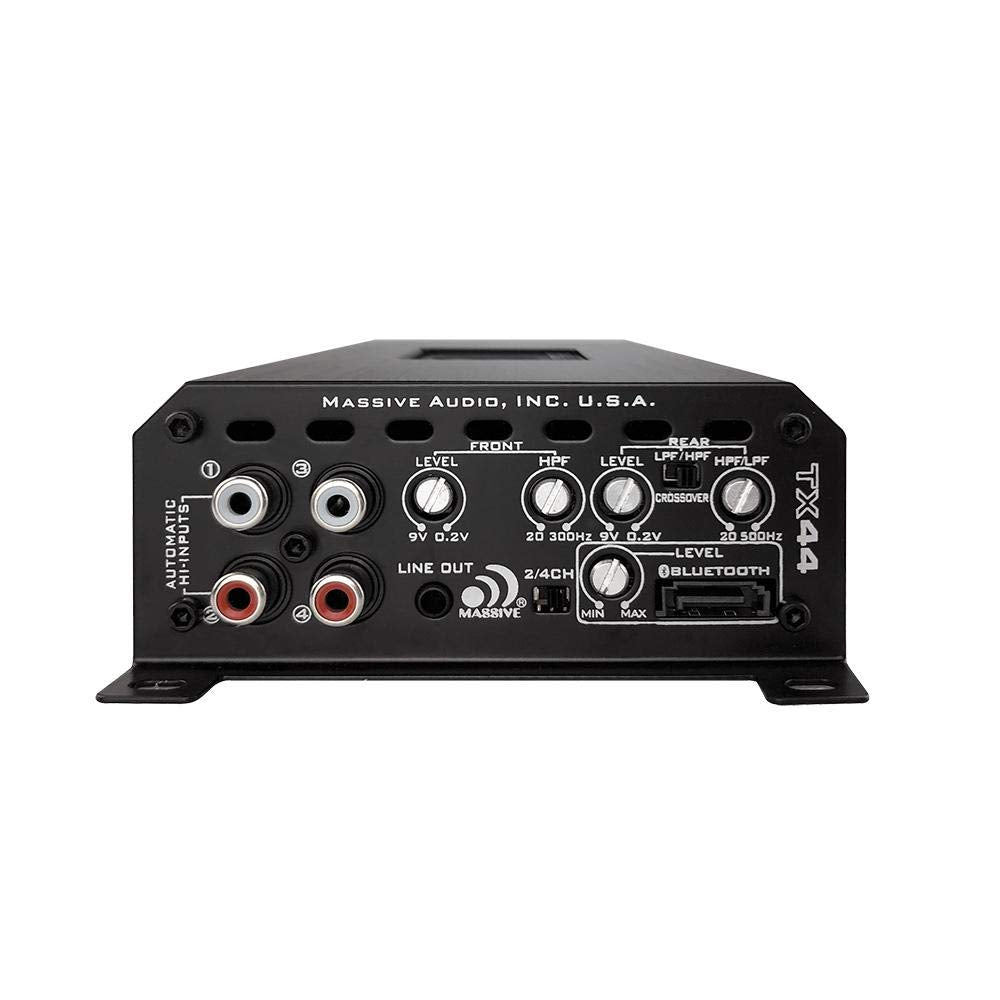 Bluetooth Marine Amplifier Massive Audio TX44 | Full-Range Waterproof Amp, Compact Class D Power for Boats, UTV, ATV & Outdoor Audio Systems