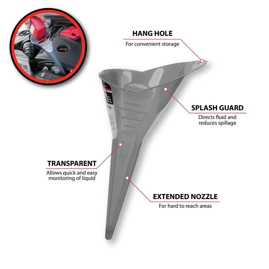 Clear View Performance Tool Long Reach Funnel - 1 Pint, Upgraded Design for Clean and Quick Transfers