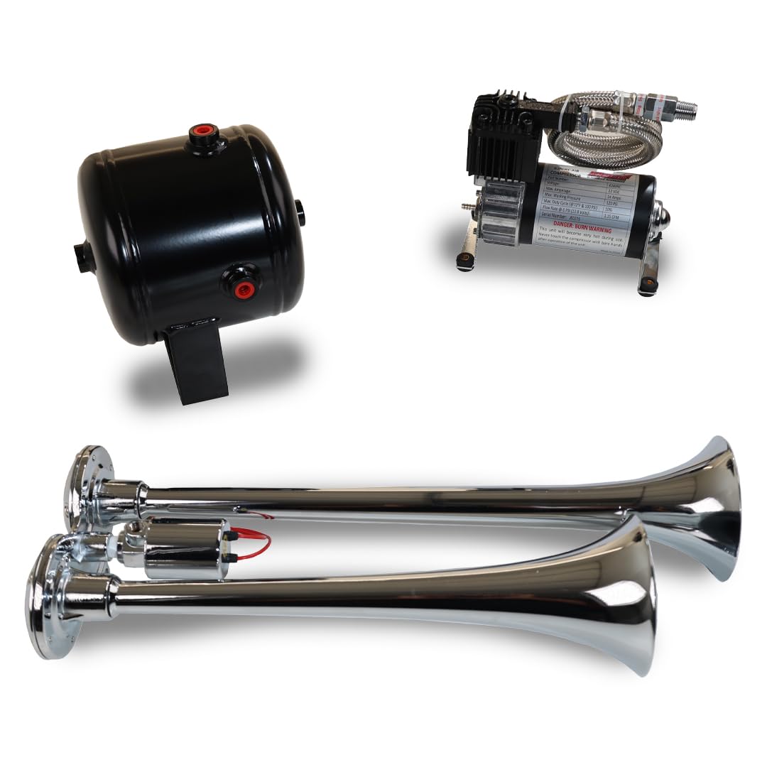 Kleinn Air Horns Complete Dual HK2 Truck Air Horn Package - Chrome