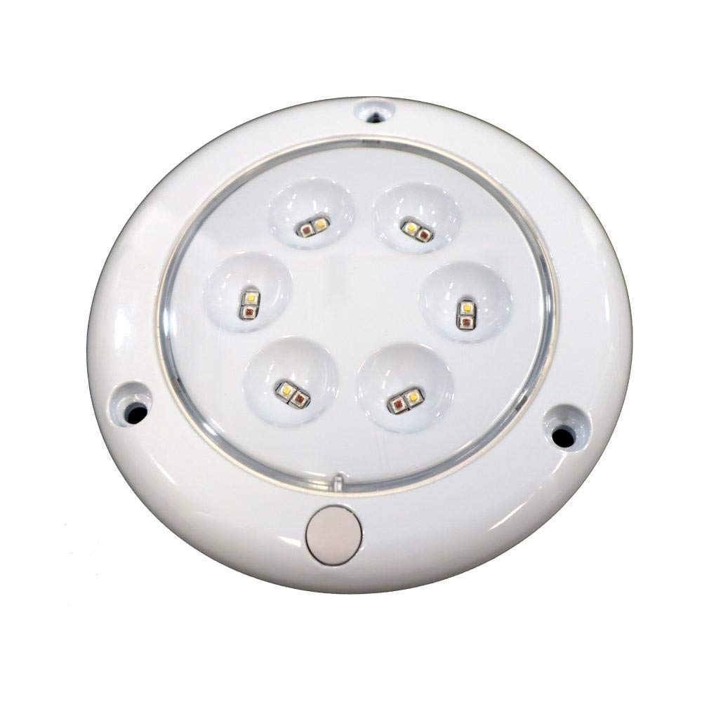 LED Low Profile Round Dome Aluminum Housing 5.5" Powder Coated White (6) White (6) Blue LEDs Touch Switch 100% / 50% /25% / Blue Dimming (Retail)