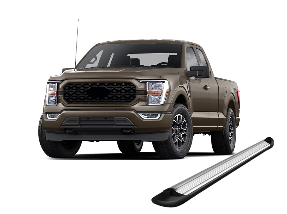 Silver Black Horse Aluminum Transporter Running Boards Compatible with 2015-2024 Ford F-150 Super Cab / 2017-2024 F-250 350 450 550 Super Duty Super Cab