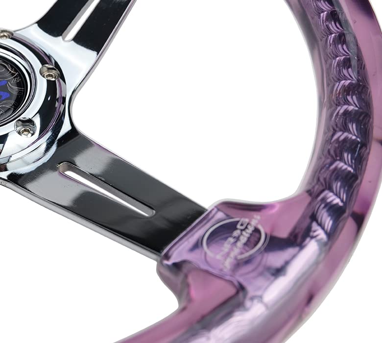 NRG Innovations Reinforced Steering Wheel NRG-RST-027CH-PP 350mm 2" Deep Dish Clear Acrylic Steering Wheel in Purple and Chrome Spoke Finish with Slits