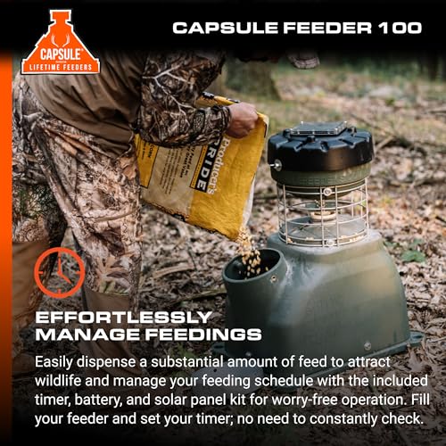 Game Feeder Capsule Feeder with 100LB Capacity, 360-Degree Broadcast Hunting Game Feeder