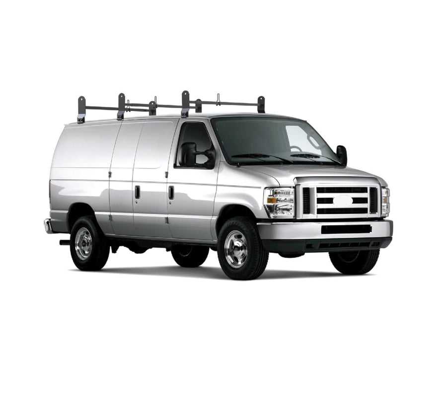 Black Horse off Road Adjustable Three Bars Black Steel Roof Ladder Rack Utility Cross Bar with Stoppers Fit 2003-2024 Chevy Express/GMC Savana|1999-2014 Ford Econoline - 600 LBS Weight Capacity.