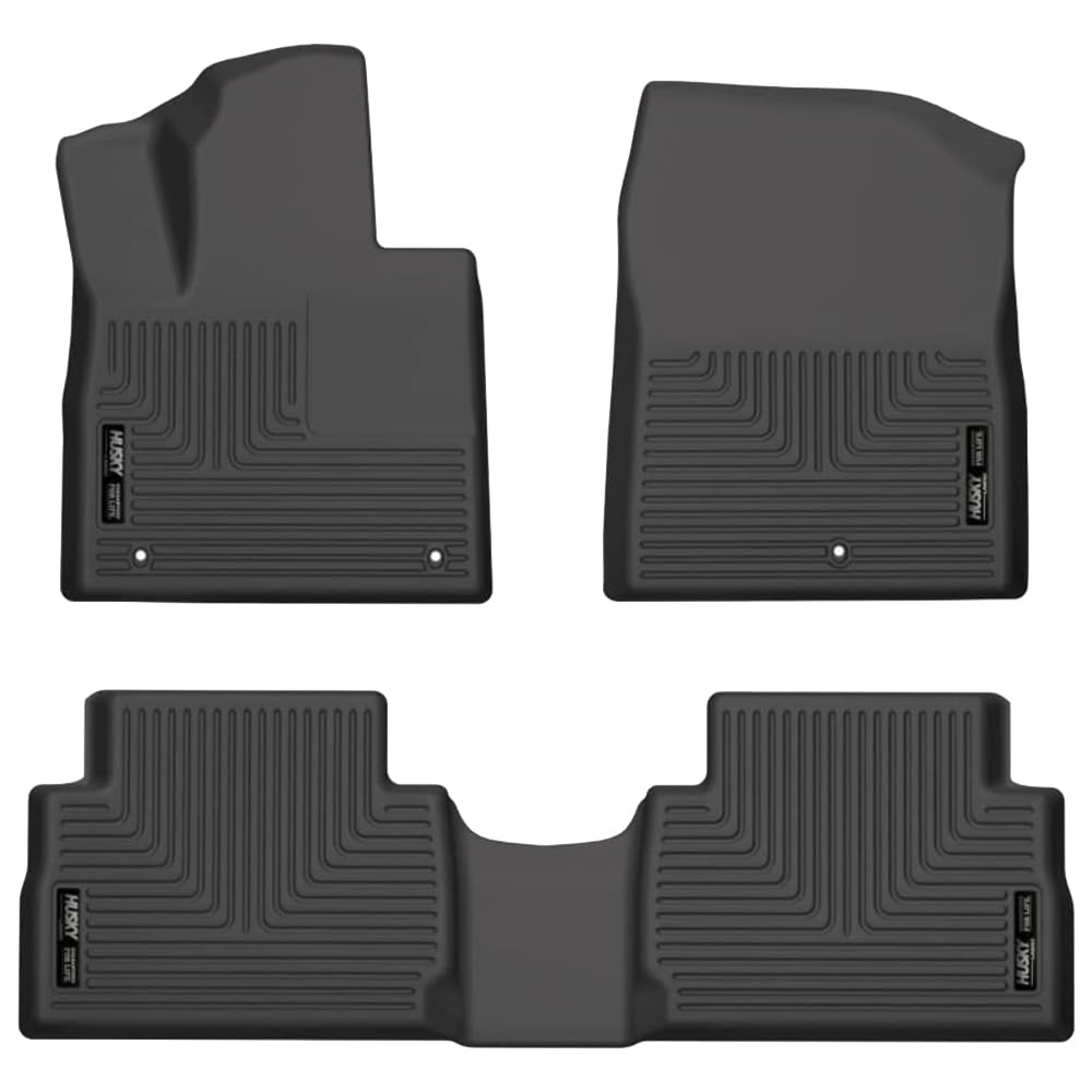 Weatherbeater Husky Liners Floor Mats | Fits 2021-2024 Hyundai Santa Fe | Front & 2nd Row, 3-pc Black - 95881