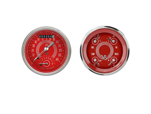 V8RS32SHC Classic Instruments V8 Red Steelie Two Gauge Set