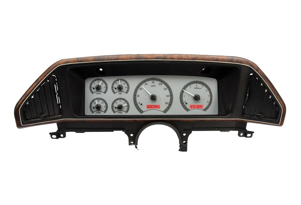 Dakota Digital VHX-87F-PU-S-R Gauge System Analog Dash Compatible with 1987-91 Ford Pickup and Bronco, Silver Alloy Style, Red Backlighting