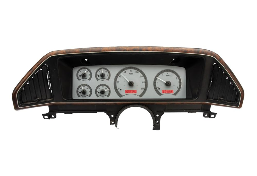 Dakota Digital VHX-87F-PU-S-R Gauge System Analog Dash Compatible with 1987-91 Ford Pickup and Bronco, Silver Alloy Style, Red Backlighting