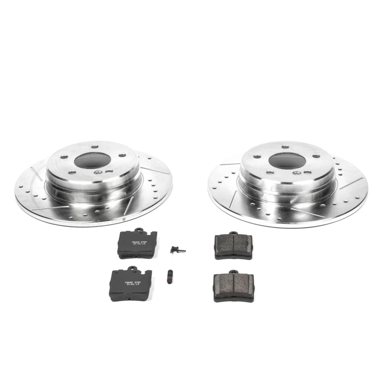 Power Stop K621 Rear Brake Pads Z23 Carbon Fiber with Drilled & Slotted Brake Rotors Kit For Mercedes CLK320, Mercedes E300, Mercedes E320, Mercedes E, Mercedes E430 [Model Specific]