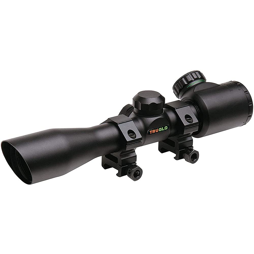 4x32mm TRUGLO Compact Crossbow Scope with Scope Rings Included| Illuminated BDC / Rangefinder, Black