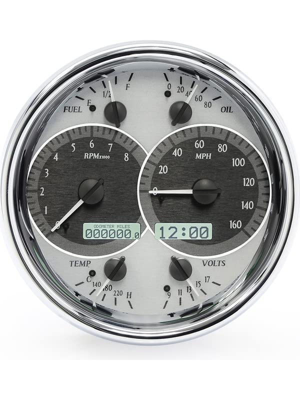 Universal 7" Round Dakota Digital VHX-1019-S-W Analog Gauge System, Silver Alloy Style, Blue Backlighting