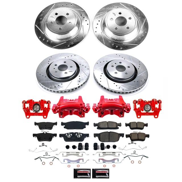 Power Stop Brake Kit Front and Rear For Ford Edge 2015-2020, Lincoln Nautilus 2019-2021 [Model Specific] Z23 Brake Pads and Rotors with Red Powder Coated Calipers KC7416