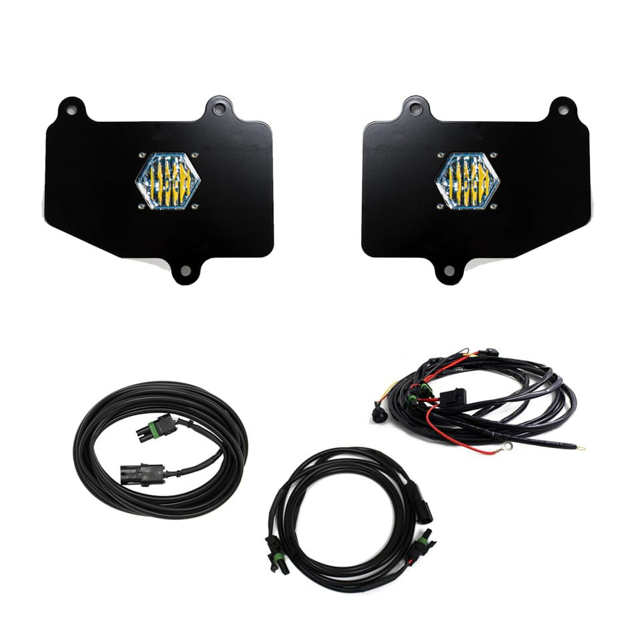 S1 Dual Reverse LED Light Kit Baja Designs for Jeep JT Gladiator OE Bumper - Wide Cornering Clear Lens (Wiring Harness)