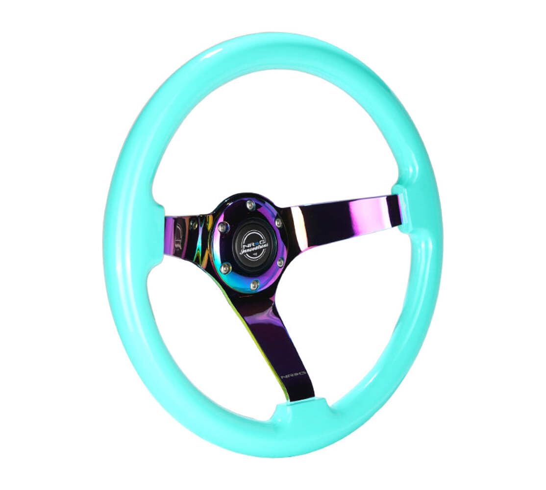 NRG Innovations Reinforced NRG-RST-036MF-MC Steering Wheel - Classic Minty Fresh Wood Grain Wheel (3" Deep), 350mm, 3 Solid Spoke Center in Neochrome