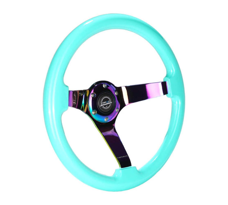 NRG Innovations Reinforced NRG-RST-036MF-MC Steering Wheel - Classic Minty Fresh Wood Grain Wheel (3" Deep), 350mm, 3 Solid Spoke Center in Neochrome