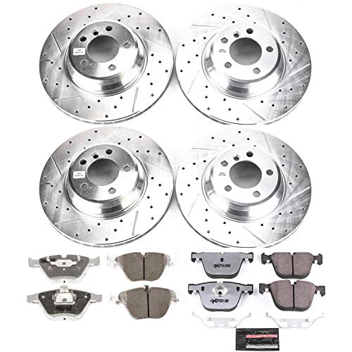 Power Stop K2056-26 Z26 Carbon Fiber Brake Pads Front and Rear with Drilled & Slotted Brake Rotors Kit For BMW 745Li, BMW 745i, BMW 760Li, BMW 760i [Model Specific]