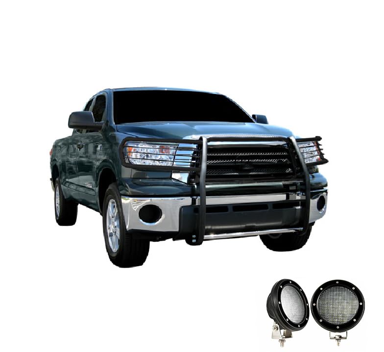 Bumper Guard Modular Black Horse Grille brush Come with Pair of 5.3" Dia.LED Lights with Black Trim Ring Compatible with 08-22 Sequoia|07-21Tundra(Excl. 08-21 Platinum/Limited)-17A098900MA-PLFB