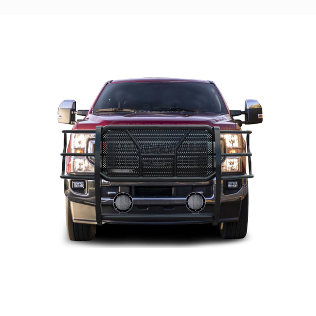Heavy Duty Black Horse RUGGED Grille Brush Bumper Guard Modular Black Come with Pair of 5.3"LED Lights Compatible with 2011-2016 Ford F-250/Ford F-350/Ford F-450/Ford F-550 Super Duty-RU-FOF217-B-PLFB