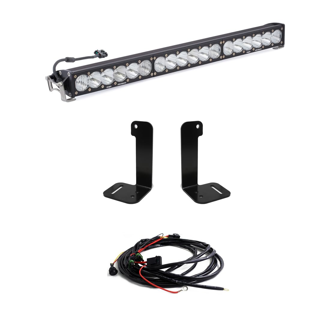 OnX6+ Baja Designs 30-inch LED Bar Bumper Light Kit for Jeep Gladiator 2020+, Wrangler JL 2018+ with OEM Plastic Bumper - Toggle Wiring Harness