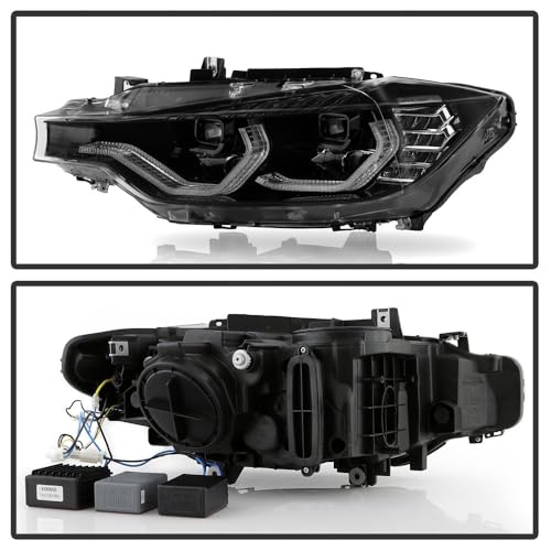 BMW F30 (Fit Halogen Model) Spyder w/LED DRL Projector Headlights - Black (xTune)