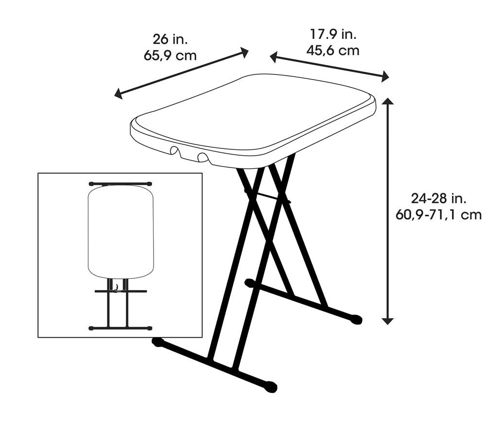 Adjustable LIFETIME 80251 Folding Laptop Table TV Tray, 26 Inch, White Granite