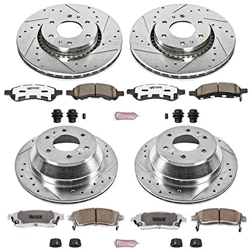 Power Stop K2060-26 Z26 Carbon Fiber Brake Pads Front and Rear with Drilled & Slotted Brake Rotors Kit For Rainier, Trailblazer, Envoy, Envoy, Saab 9-7x [Model Specific]