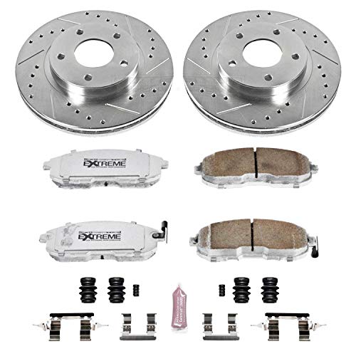 Power Stop K2280-26 Z26 Carbon Fiber Brake Pads with Drilled & Slotted Brake Rotors Kit For INFINITI I30 2000-2001 [Model Specific]