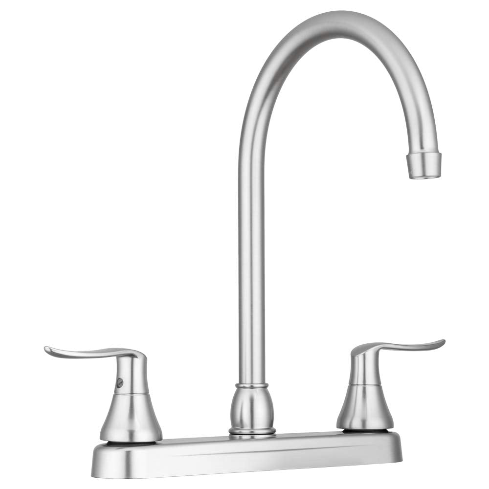 Dura Faucet RV DF-PK330HLH-SN Elegant J-Spout Swivel Kitchen Sink Faucet, Two Handle (Brushed Satin Nickel)