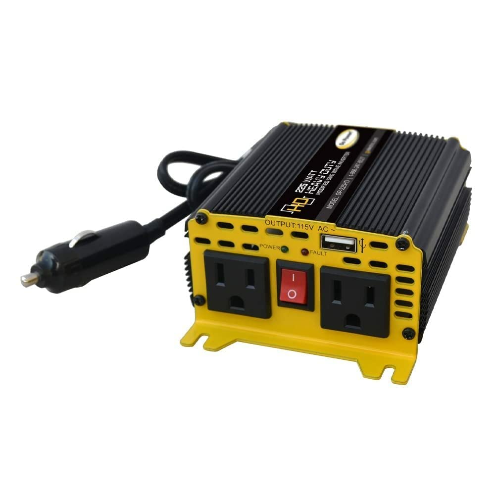 Go Power GP-225HD Modified Sine Wave Heavy-Duty Power Inverter, 225 Watt, 12V Input, Dual AC Outlets, Compact and Portable Solution for Small Electronics, Travel, and Outdoor Use