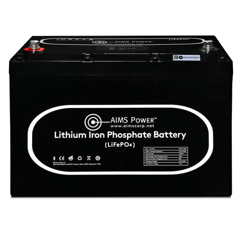 AIMS Lithium 12V LiFePO4 Battery 104Ah with Wake-Up, BT Monitoring & Internal Heater LFP12V104A