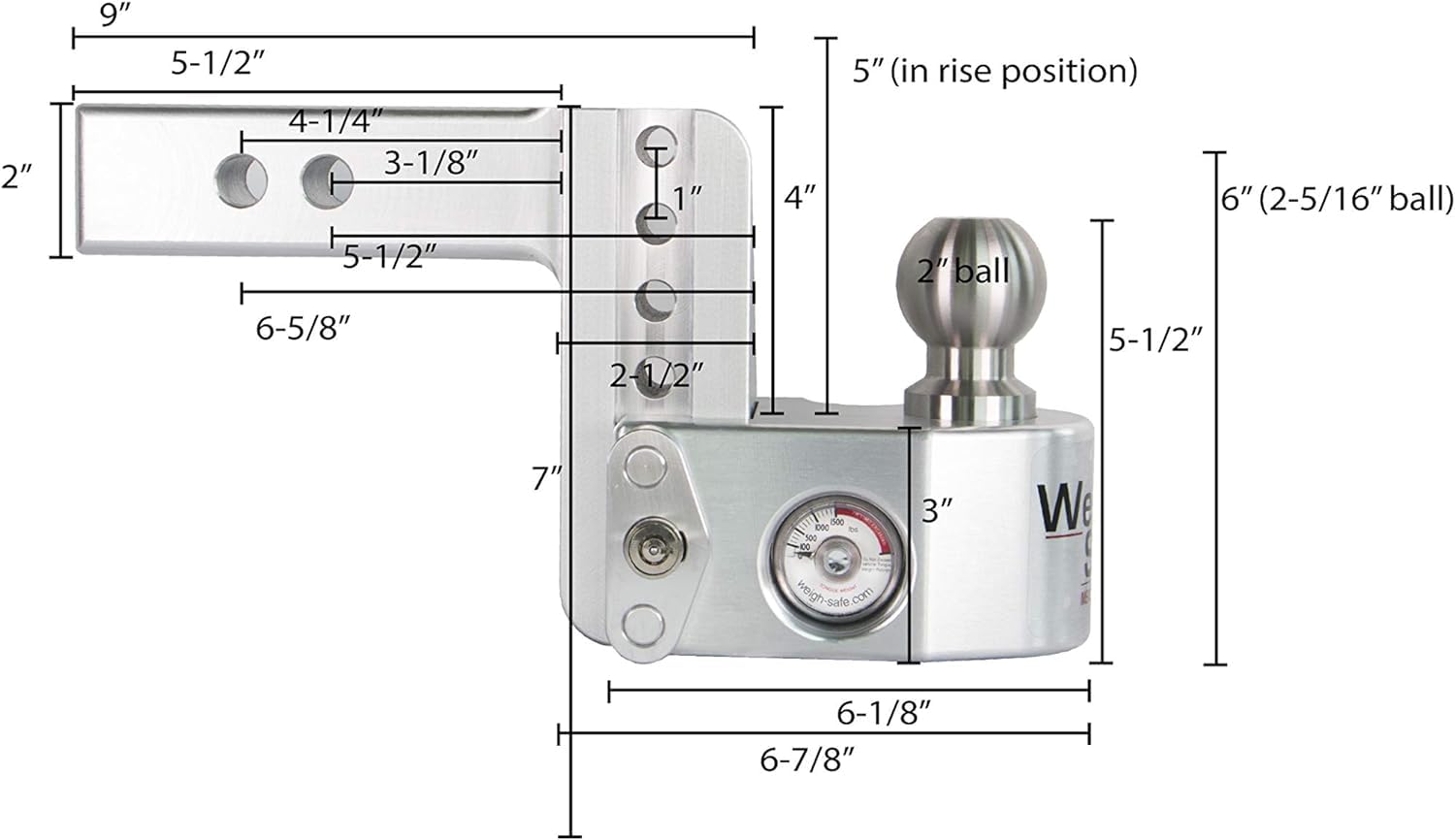 Tow Ball Weigh Safe - Stainless Steel Hitch Ball - Premium Towing Accessories - L, 1-7/8" Tow Ball, 7,500 GTW & 1,500 lb Tongue Weight