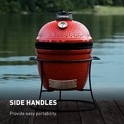 Joe Jr Kamado Joe 13.5-inch Portable Ceramic Charcoal Grill with Grill Stand, Stainless Steel Cooking Grate, Heat Deflectors and Ash Tool in Red, Model KJ13RH