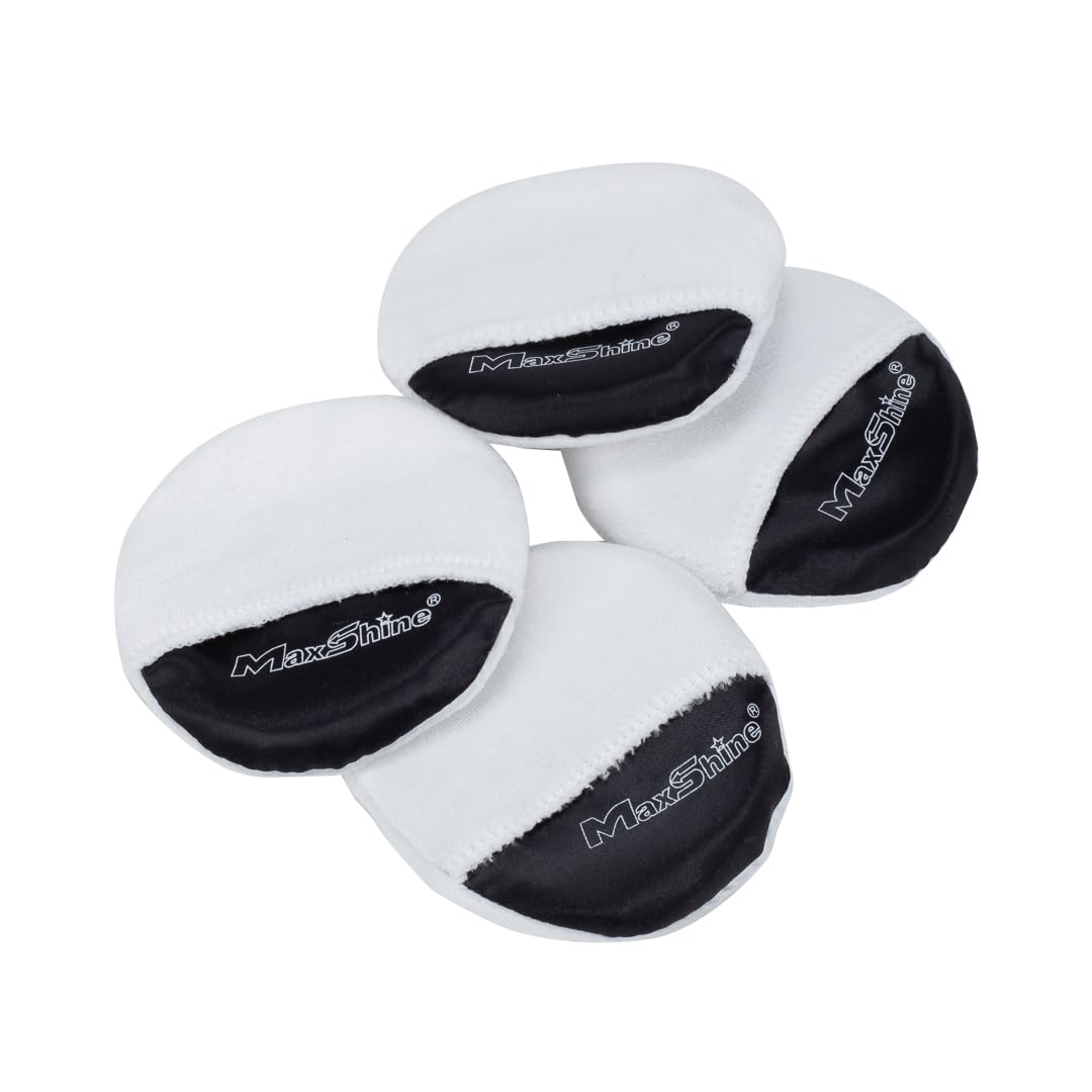 Maxshine Microfiber Handheld Wax Applicator Pad | White+Black, 3.35" Diameter, Ultra-Soft, Scratch-Free | Versatile Detailing for Wax, Polish, Protectant, Streak-Free Finish