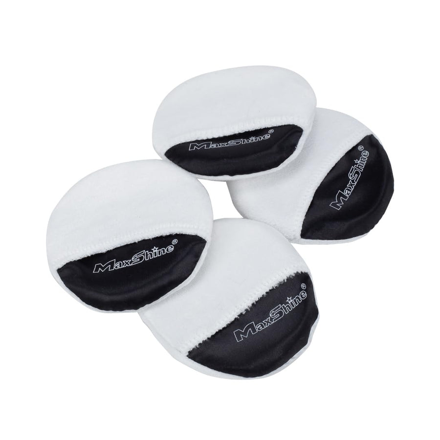 Maxshine Microfiber Handheld Wax Applicator Pad | White+Black, 3.35" Diameter, Ultra-Soft, Scratch-Free | Versatile Detailing for Wax, Polish, Protectant, Streak-Free Finish
