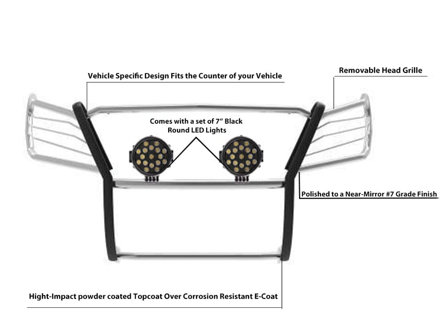 Bumper Guard Modular S/S Black Horse Grille brush With pair of 7.0"LED Light Compatible with 07-09 Dodge-Freightliner Sprinter 2500/3500|07-11-Benz Sprinter|10-18-Benz sprinter 2500/3500-17D502MSS-PLB