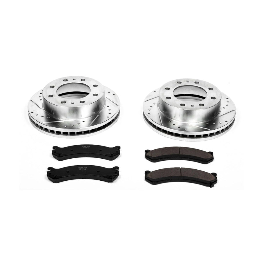 Power Stop K2071 Front Brake Pads Z23 Carbon Fiber with Drilled and Slotted Brake Rotors Kit For Chevy GMC 2WD 4WD 4X4