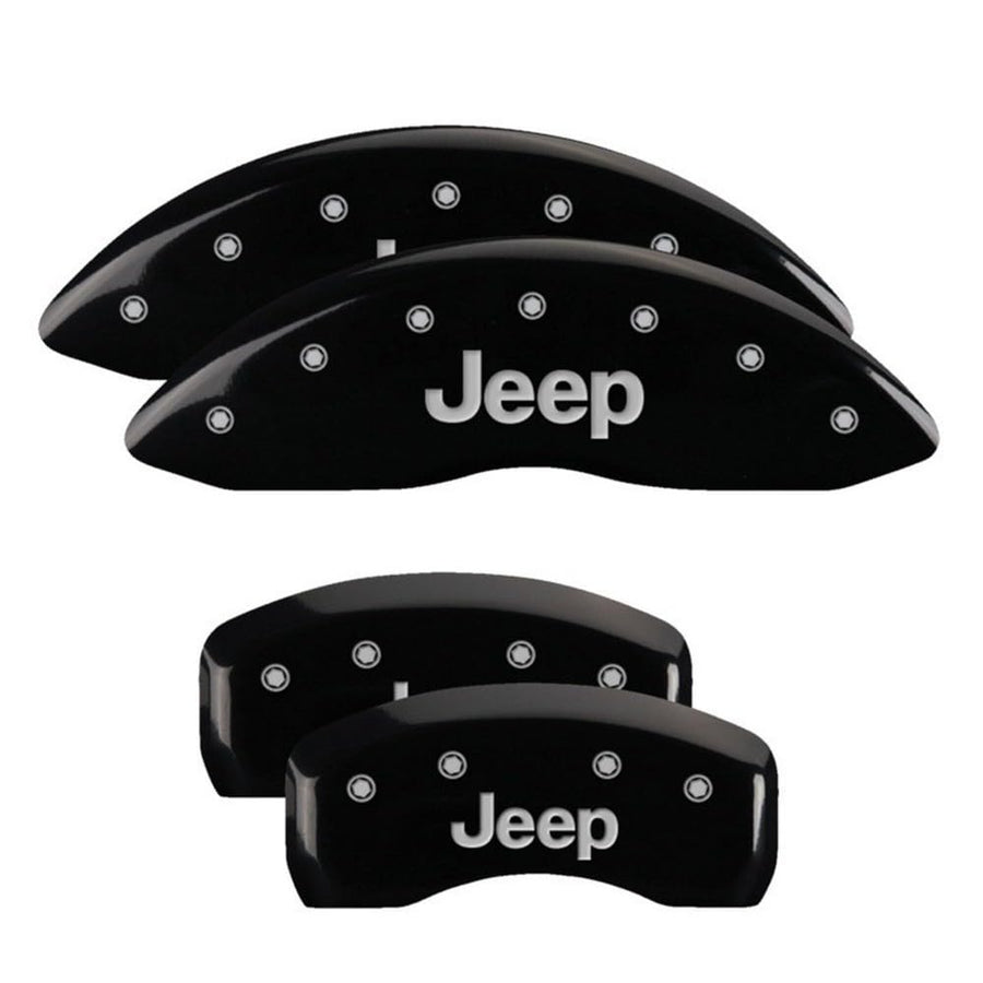 Brake Caliper Covers MGP Compatible with 2020+ Jeep Gladiator (Requires 17" + Wheels - Not Compatible with e-Torque PKG) Black Powder-Coated Finish, Jeep Engraving (Front and Rear)