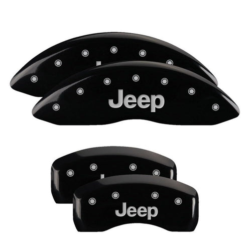 Brake Caliper Covers MGP Compatible with 2020+ Jeep Gladiator (Requires 17" + Wheels - Not Compatible with e-Torque PKG) Black Powder-Coated Finish, Jeep Engraving (Front and Rear)